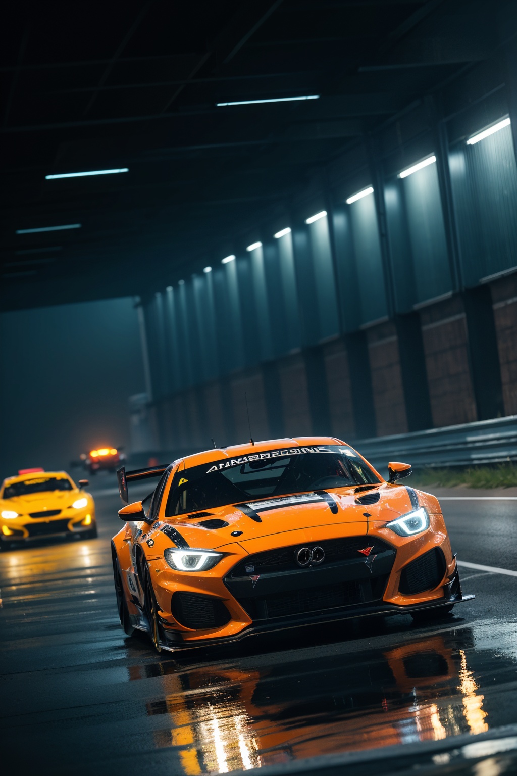 a sport car on a road,  water reflection,  cinematic by Ai Art Vision on Tensor.Art