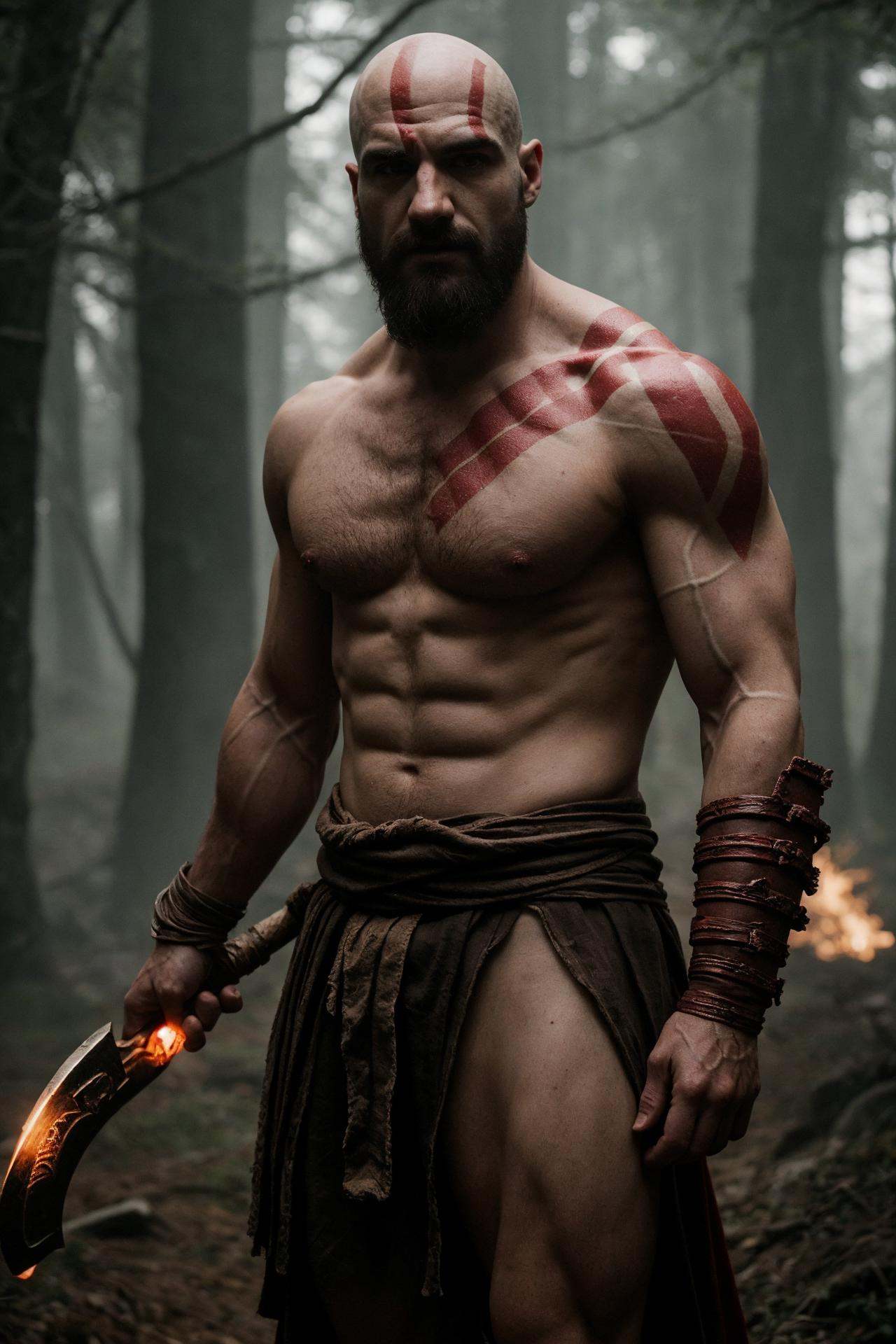 cinematic photo of man as Kratos god of war,  rim light on Tensor.Art