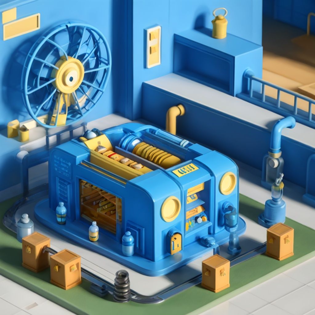 masterpiece,best quality,c4dchangjing\(c4d\),no humans,ground vehicle,box,scenery,from above,industrial pipe,bottle,ball,water,trash can,sign,train,cardboard box,motor vehicle,blurry,traffic cone,indoors,blue theme,shadow,ladder,reflection,window,electric fan,stairs,day,bag,english text,depth of field,yellow eyes,outdoors,water bottle,railroad tracks,can,robot,bird,<lora:c4dchangjing-000010:0.65>,