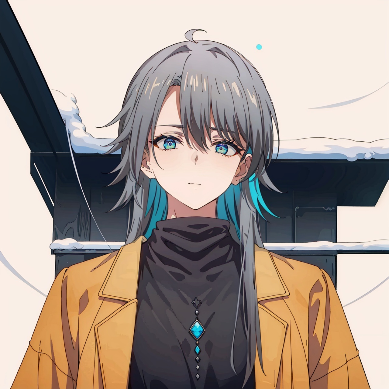  (masterpiece:1.3),(the best quality:1.2),(super fine illustrations:1.2),(Masterpiece),high quality,high detail,(white background:1.2),looking at viewer,(SOLO:1.4),outline,simplebackground,, turtleneck,closed eyes,multicolored hair,hair between eyes,coat,long hair,jacket,earrings,streaked hair,black pants,belt,hair stick,hair ornament,pants,black shirt,