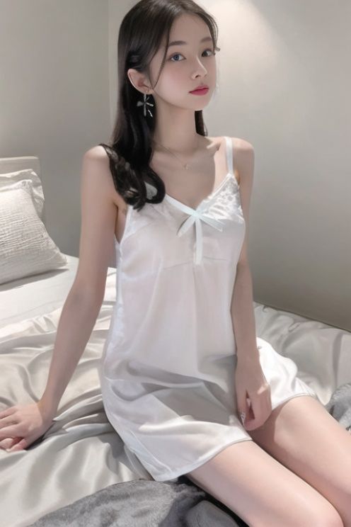 1girl, pajama,white,indoors, bedroom,sitting on bed,looking at viewer,full body, <lora:pajama2.0:0.8>  <lora:japaneseDollLikeness_v15:0.7>