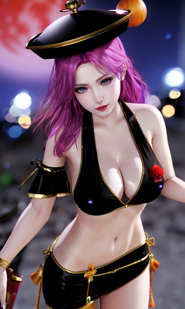 (,1girl, ,best quality, )<lora:2023-07-23Zombie - Elise:0.8>,, ,masterpiece, fantasy, realistic,science fiction,mole, ultra realistic 8k cg, ,tamari \(flawless\),  medium breasts,red moon, black rose,    halloween, halloween bucket,  (()), (), 
