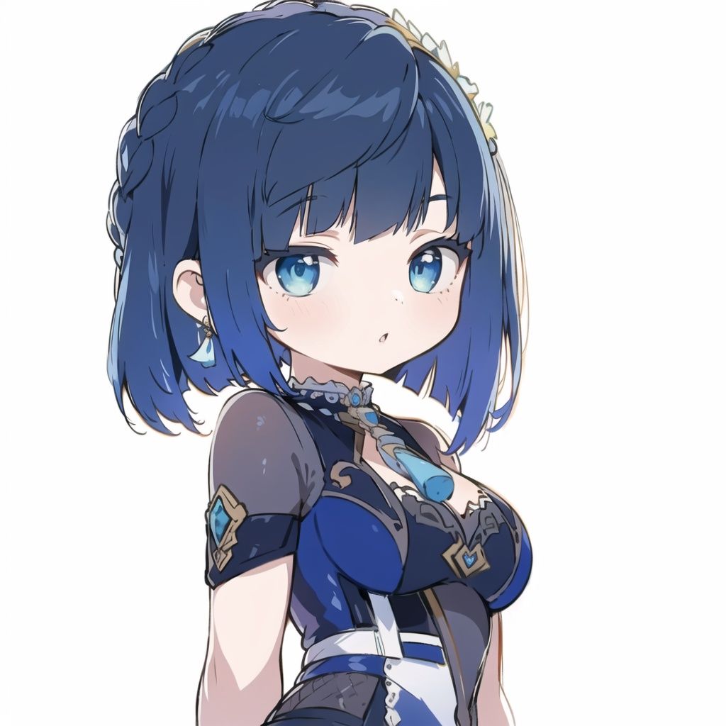 (masterpiece:1,2), best quality, masterpiece, highres, original, extremely detailed wallpaper, perfect lighting,(extremely detailed CG:1.2), 1girl, upper body, simple background,arms behind back,.lovely ,<lora:bqb1:0.5>, white background, head,,lovely, bigeyes,,hair ornament,blue hair,  , <lora:夜蘭- Yelan LORA. _ Genshin Impact - 原神._V4:1>