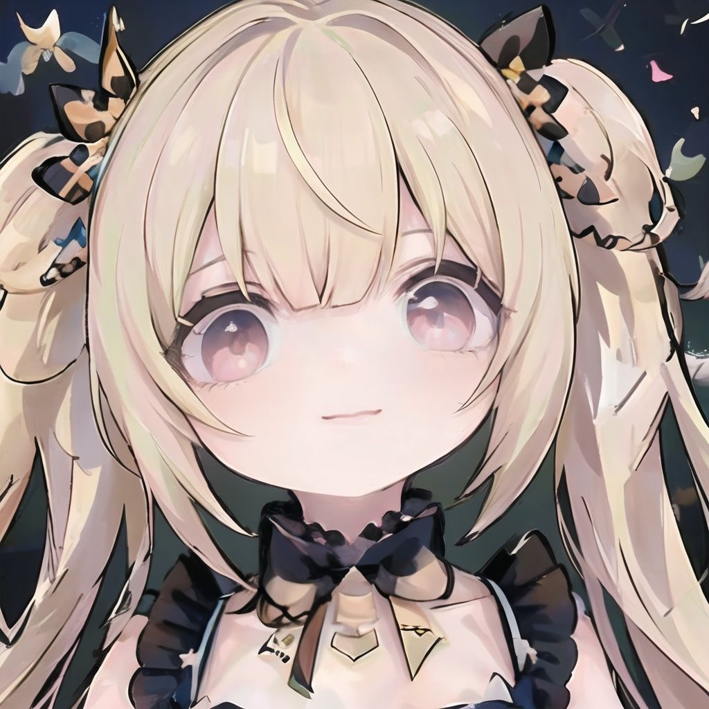 (masterpiece),best quality,highres,incredibly absurdres,stunning art,beautifully painted,highly detailed,finely detailed,ultra detalied,fantasy,colorful,soft lighting,,bface,meme,solo,1girl,,shian,lace bow,(black rose:0.8),long hair, blonde hair,twintails,(finely detailed eyes and detailed face:1.3),deep red eyes,smile,medium breasts,skirt, <lora:A毛球自炼_名词_SV_诗岸_Shian-000018:0.9>
