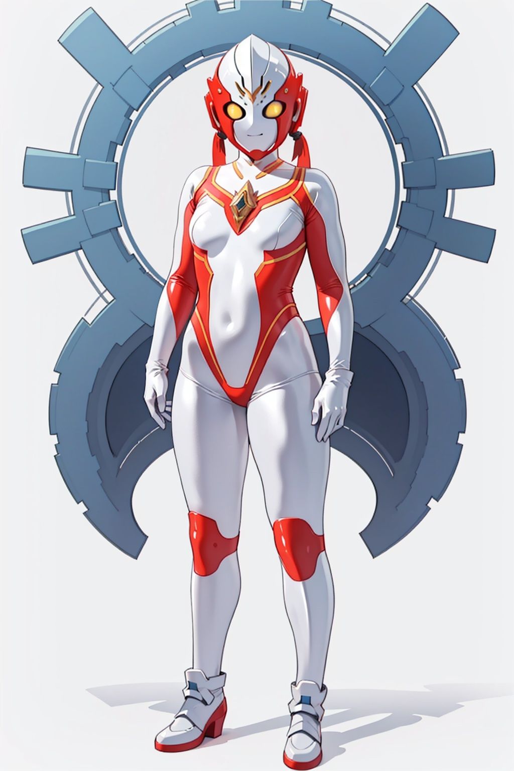 (masterpiece:1.3), (the best quality:1.2), (super fine illustrations:1.2), (Masterpiece), high quality, high detail,((white background:1.2)), looking at viewer, (SOLO:1.4),outline,,simple background,twintails,white bodysuit,white gloves,legwear,gloves,boots,logo,cover,mask,plugsuit,gem,bodysuit,red pattern on body,white tight-fitting,white footwear,helmet,leather suit,armor,latex
