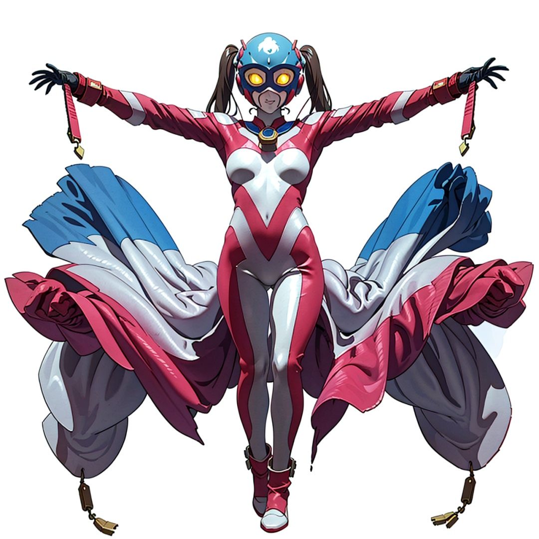 (masterpiece:1.3), (the best quality:1.2), (super fine illustrations:1.2), (Masterpiece), high quality, high detail,((white background:1.2)), looking at viewer, (SOLO:1.4),outline,,simple background,twintails,white bodysuit,white gloves,legwear,gloves,boots,logo,cover,mask,plugsuit,gem,bodysuit,red pattern on body,white tight-fitting,white footwear,helmet,leather suit,armor,latex