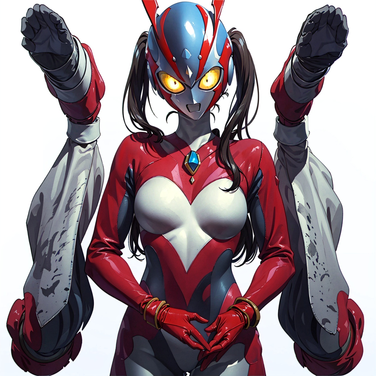  (masterpiece:1.3), (the best quality:1.2), (super fine illustrations:1.2), (Masterpiece), high quality, high detail,((white background:1.2)), looking at viewer, (SOLO:1.4),outline,,simple background,twintails,white bodysuit,white gloves,legwear,gloves,boots,logo,cover,mask,plugsuit,gem,bodysuit,red pattern on body,white tight-fitting,white footwear,helmet,leather suit,armor,latex