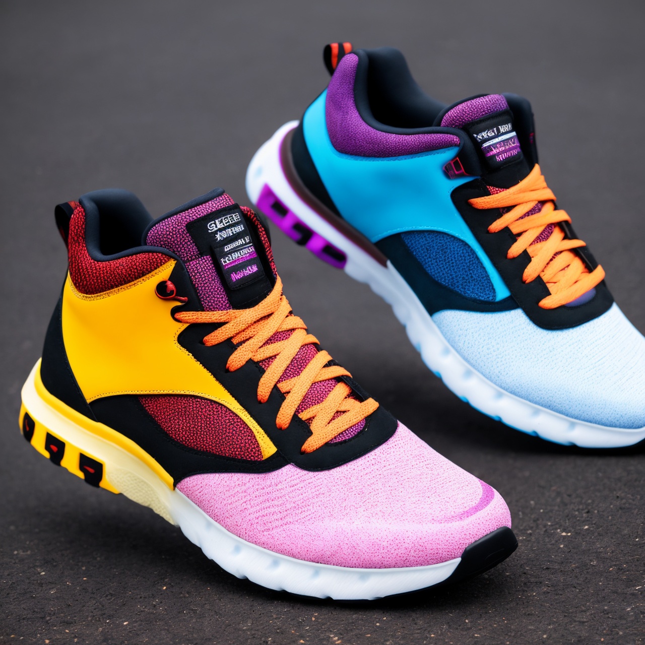 skechers, concept design, creative shoemaking, futuristic sneakers, innovative **** technology, captivating color palette, sleek and modern silhouette, urban streetwear vibes, high-performance footwear, attention to detail, lightweight and comfortable, cutting-edge materials, dynamic and energetic, next-generation shoe aesthetics, vibrant visual impact, futuristic appeal, fashion-forward, avant-garde design, expert craftsmanship, dynamic patterns, 3D printed elements, interplay of textures, seamless blend of style and functionality, unique sneaker culture, trendsetting footwear, must-have statement piece, edgy and unconventional, exploration of new possibilities, pushing boundaries, intersection of art and fashion. (best quality,highres), eye-catching colors, impeccable precision, intricate details.