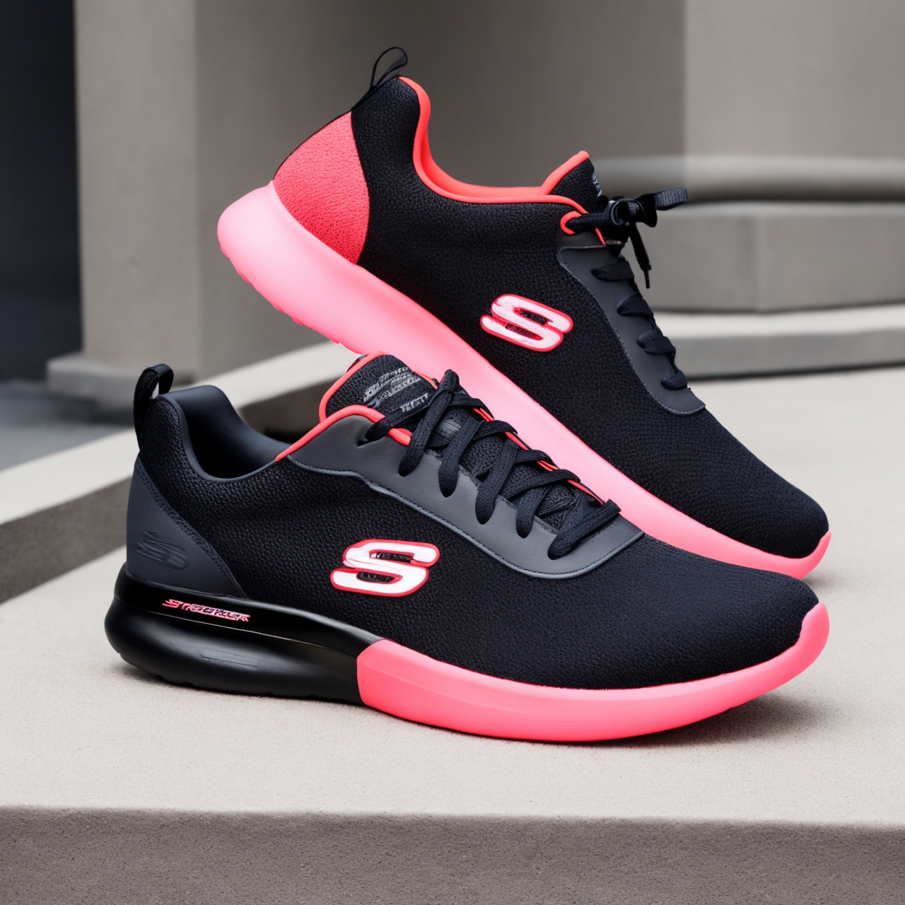 skechers, concept design, creative shoemaking, futuristic sneakers, innovative **** technology, captivating color palette, sleek and modern silhouette, urban streetwear vibes, high-performance footwear, attention to detail, lightweight and comfortable, cutting-edge materials, dynamic and energetic, next-generation shoe aesthetics, vibrant visual impact, futuristic appeal, fashion-forward, avant-garde design, expert craftsmanship, dynamic patterns, 3D printed elements, interplay of textures, seamless blend of style and functionality, unique sneaker culture, trendsetting footwear, must-have statement piece, edgy and unconventional, exploration of new possibilities, pushing boundaries, intersection of art and fashion. (best quality,highres), eye-catching colors, impeccable precision, intricate details.