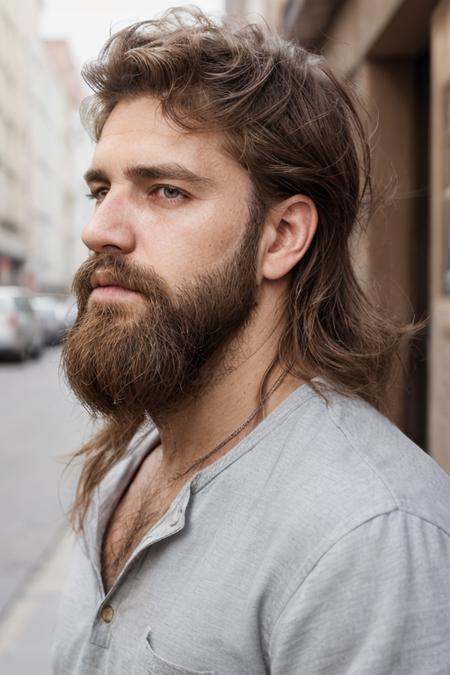 a photo of a 30 yo man with unstyled hair and a beard on Tensor.Art