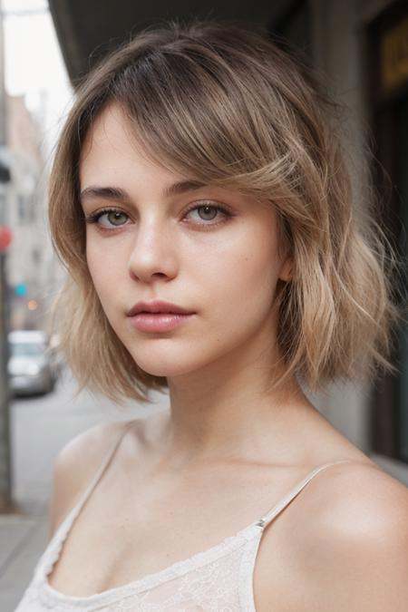 (street fashion photography)a photo of a 30 yo woman with unstyled hair on Tensor.Art