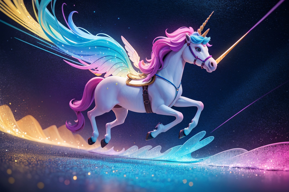 un lápiz de color glitter flying unicorn in motion trail glitter dust ,  More Detail by Visionary8T on Tensor.Art