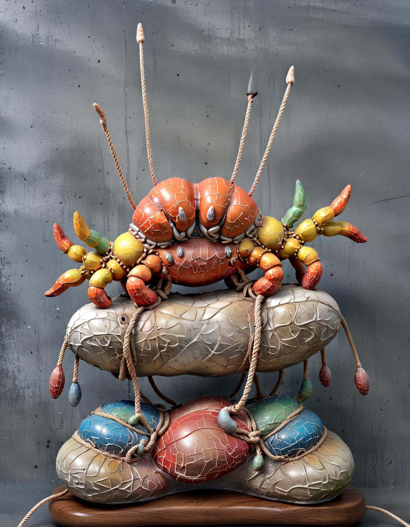 a crab stone sculpture,  ropes,  colorfull on Tensor.Art
