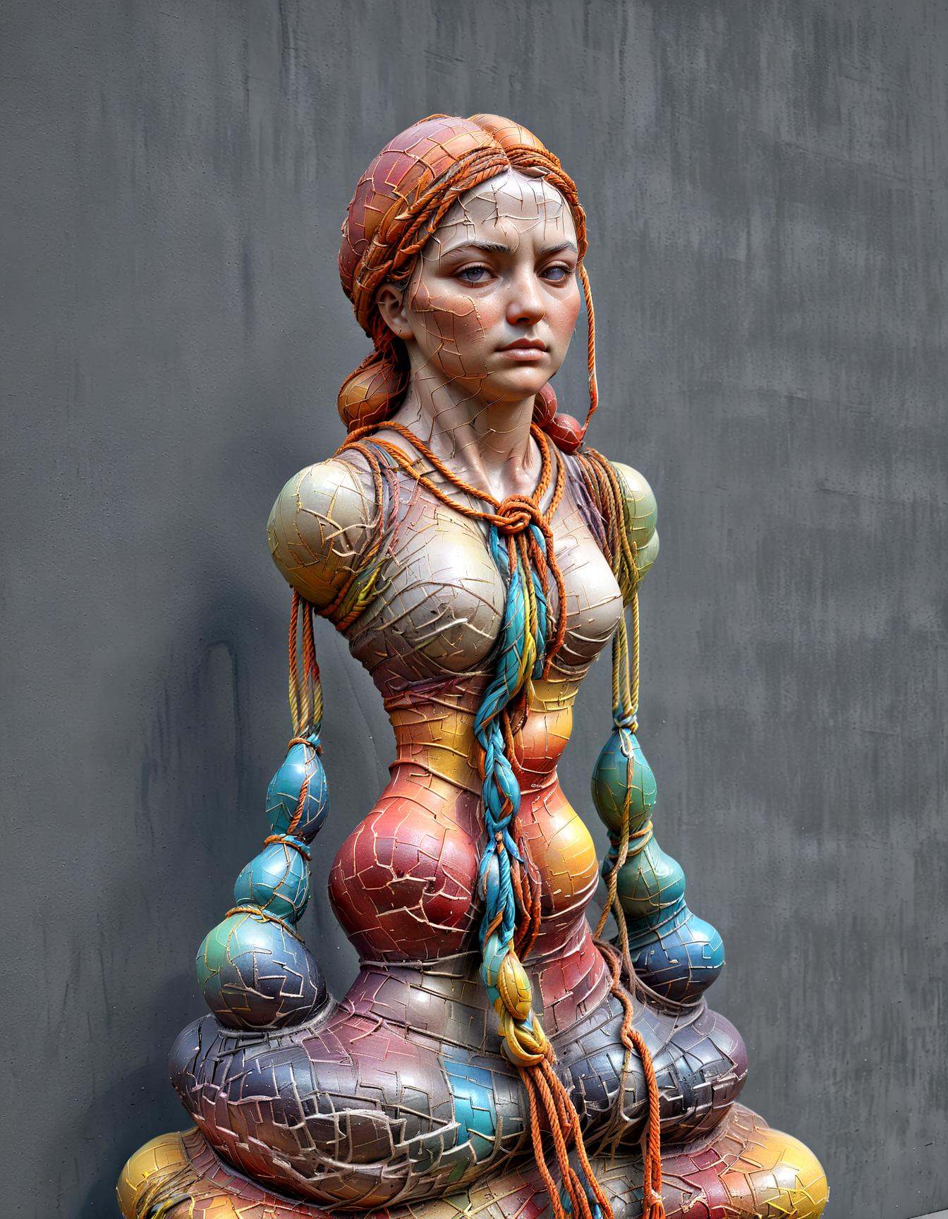 she as stone sculpture,  ropes,  colorfull on Tensor.Art