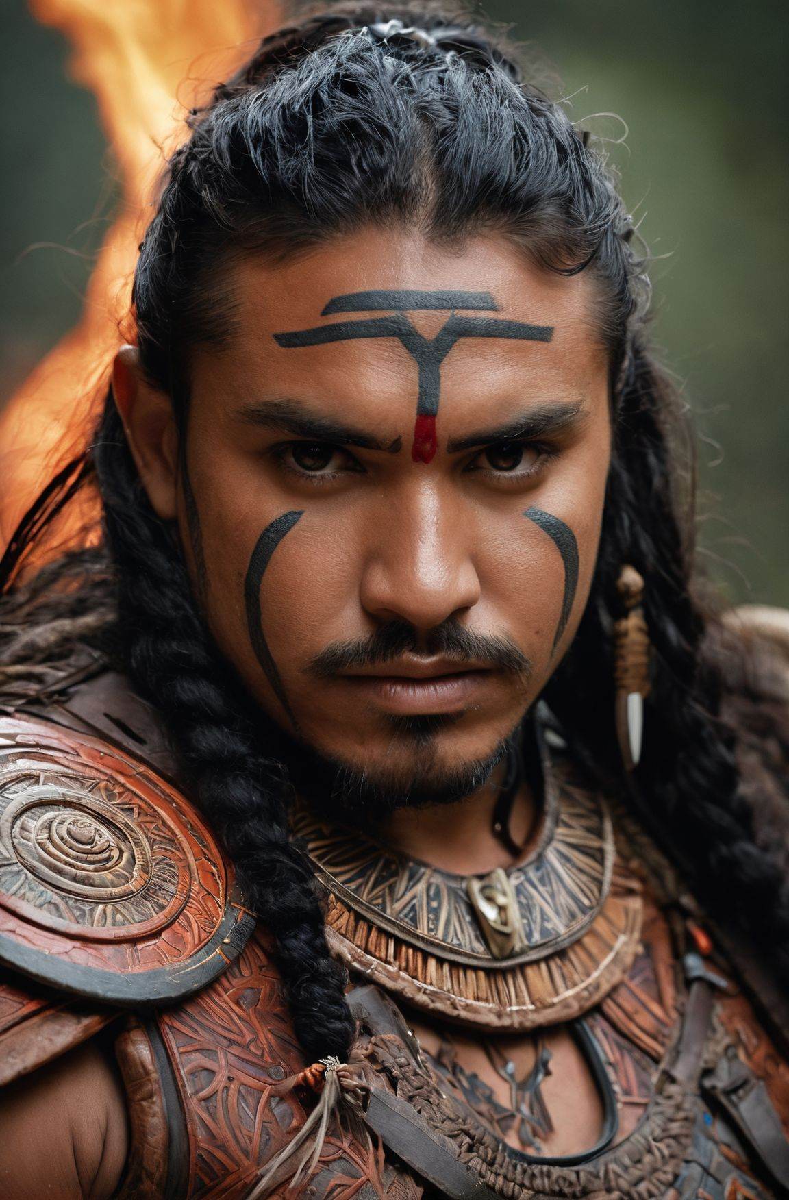 Detailed portrait of Māori Juggernaut from path of exile shot on Hasselblad 501c three point lighting Sci-Fi atmosphere on...