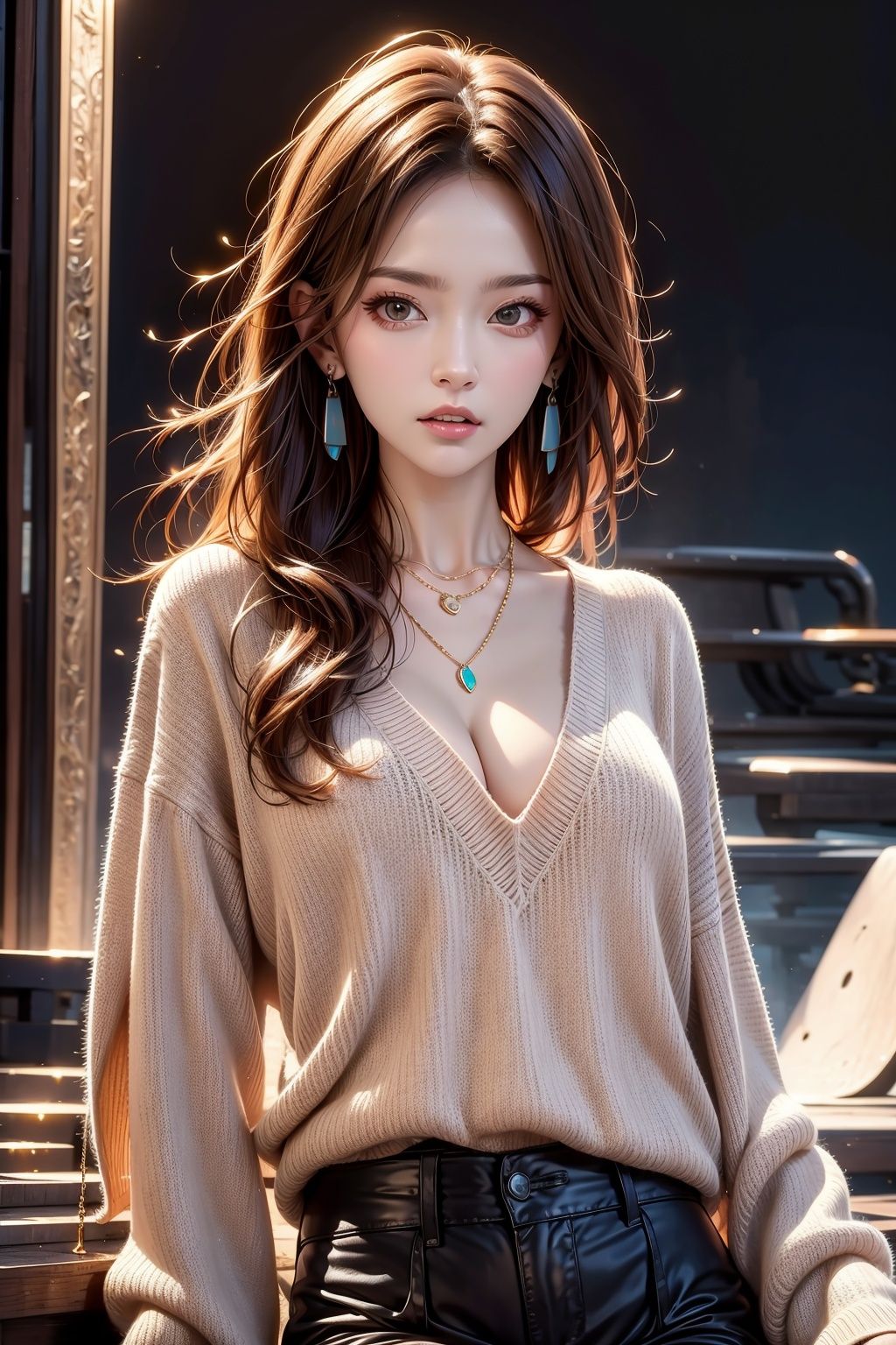 Masterpiece, HD,High definition detail,supermodel, necklace, earrings, runway, virgin killer sweater