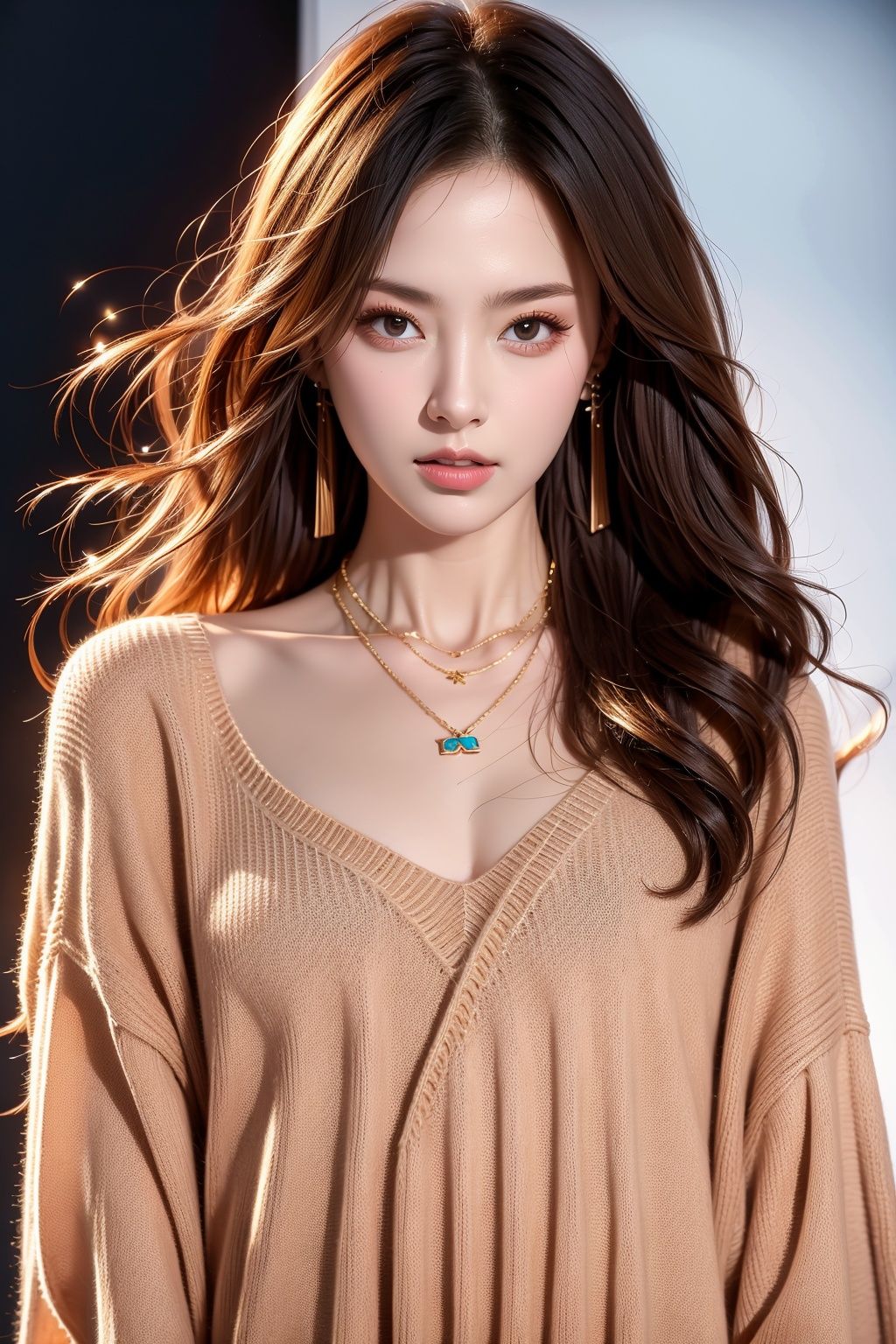 Masterpiece, HD,High definition detail,supermodel, necklace, earrings, runway, virgin killer sweater