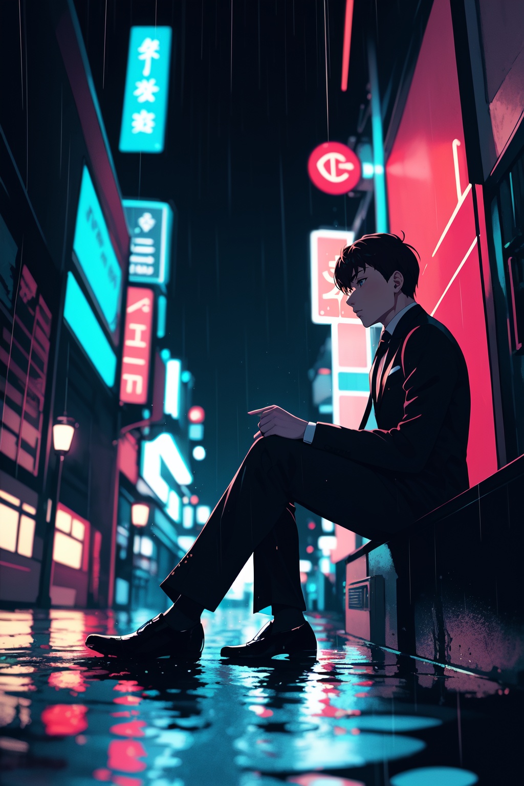 1boy,  solo,  sitting on Tensor.Art