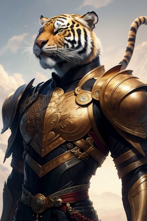 absurdres,1boy,solo,*****,incredibly absurdres,reality,<lora:tiger:0.6>,tiger,armor,metal chest protector,upper_body,