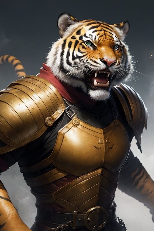 absurdres,1boy,solo,*****,incredibly absurdres,reality,<lora:tiger:0.6>,tiger,armor,metal chest protector,upper_body,