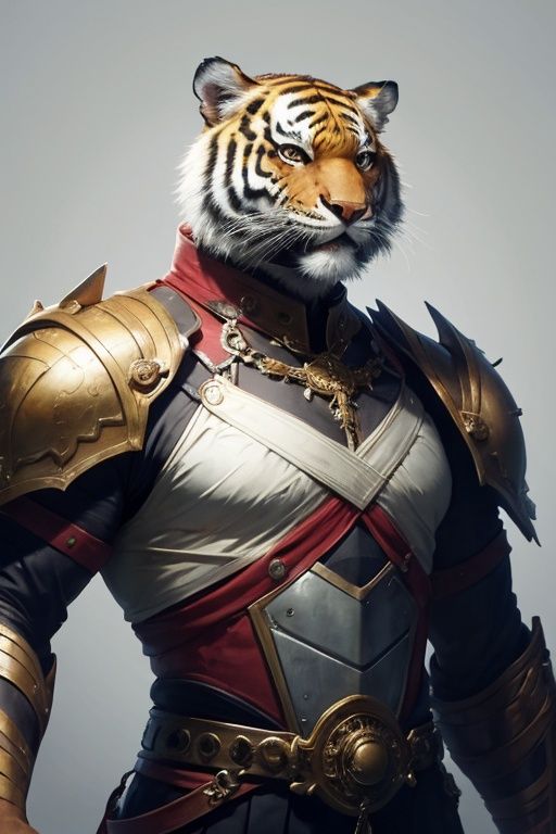 absurdres,1boy,solo,*****,incredibly absurdres,reality,<lora:tiger:0.6>,tiger,armor,metal chest protector,upper_body,