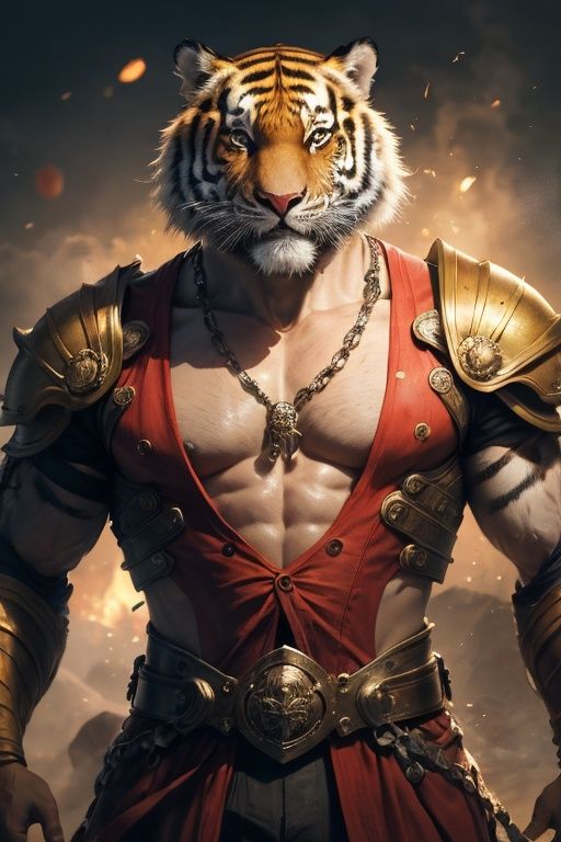 absurdres,1boy,solo,*****,incredibly absurdres,reality,full_shot,<lora:tiger:0.5>,tiger,armor,