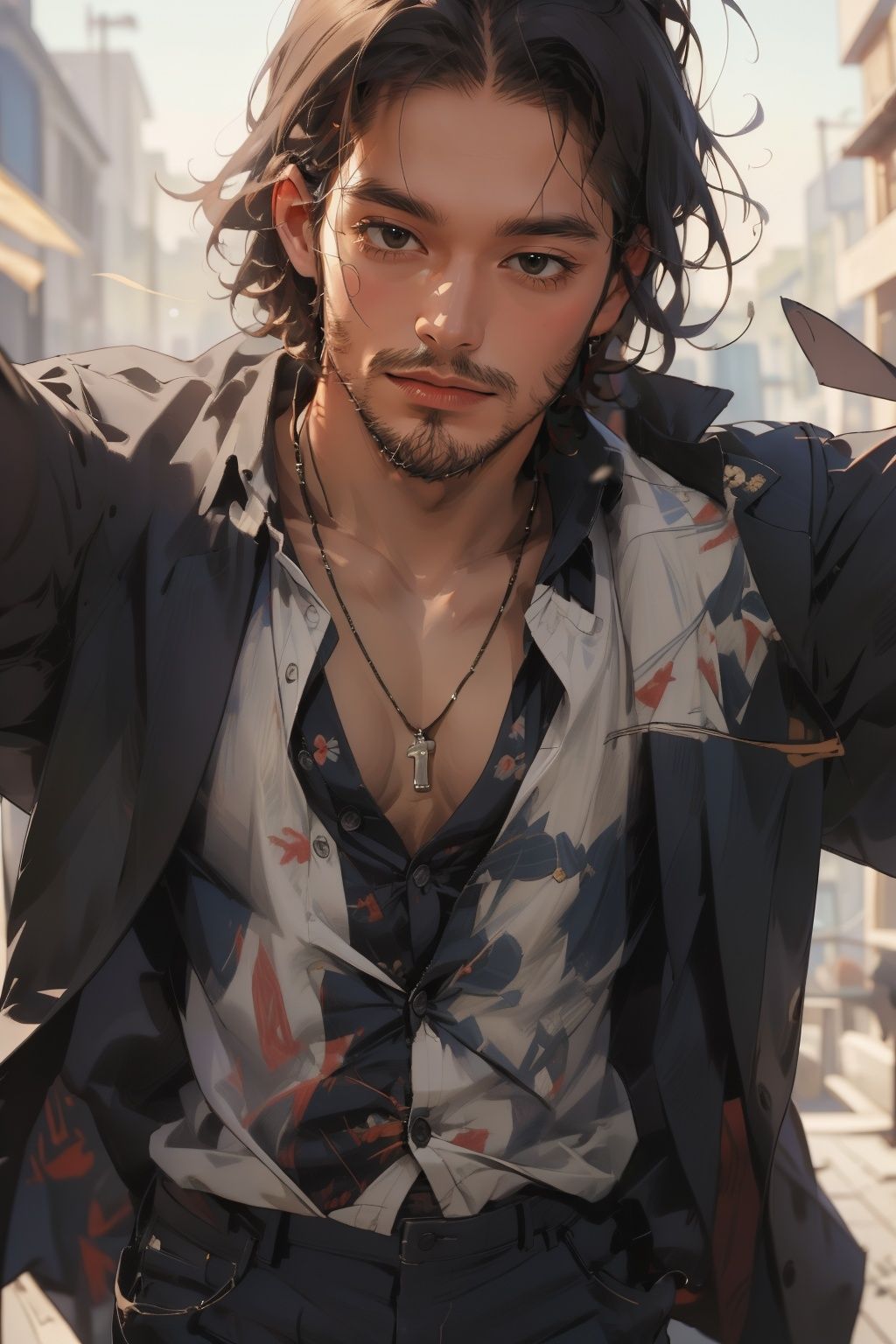masterpiece,best quality,ultra-detailed,1boy,simple background,black eyes,simple background,<lora:求抱抱:0.6>,absolute_territory,not wearing clothes,<lora:痞帅大叔:0.6>,mature,whiskers,