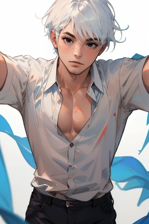 masterpiece,best quality,ultra-detailed,1boy,simple background,black eyes,white hair,simple background,<lora:求抱抱:0.6>,absolute_territory,not wearing clothes,