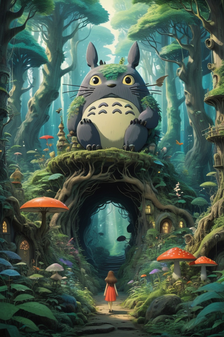 An enchanted forest filled with mythical creatures,  in the style of Studio Ghibli animation on Tensor.Art
