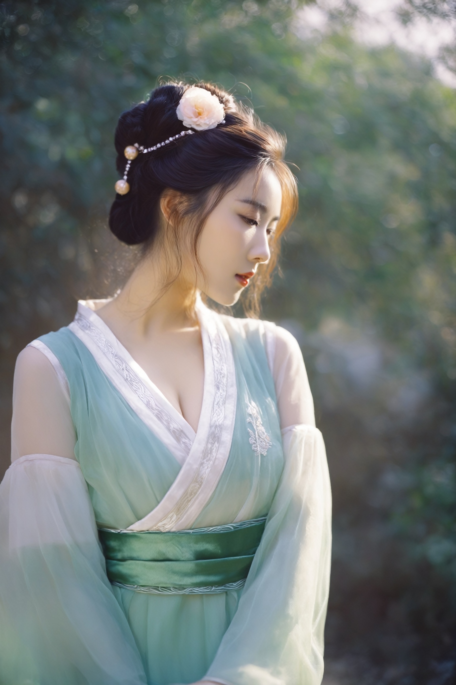portrait of young woman in elegant hanfu,  ,  bokeh on Tensor.Art