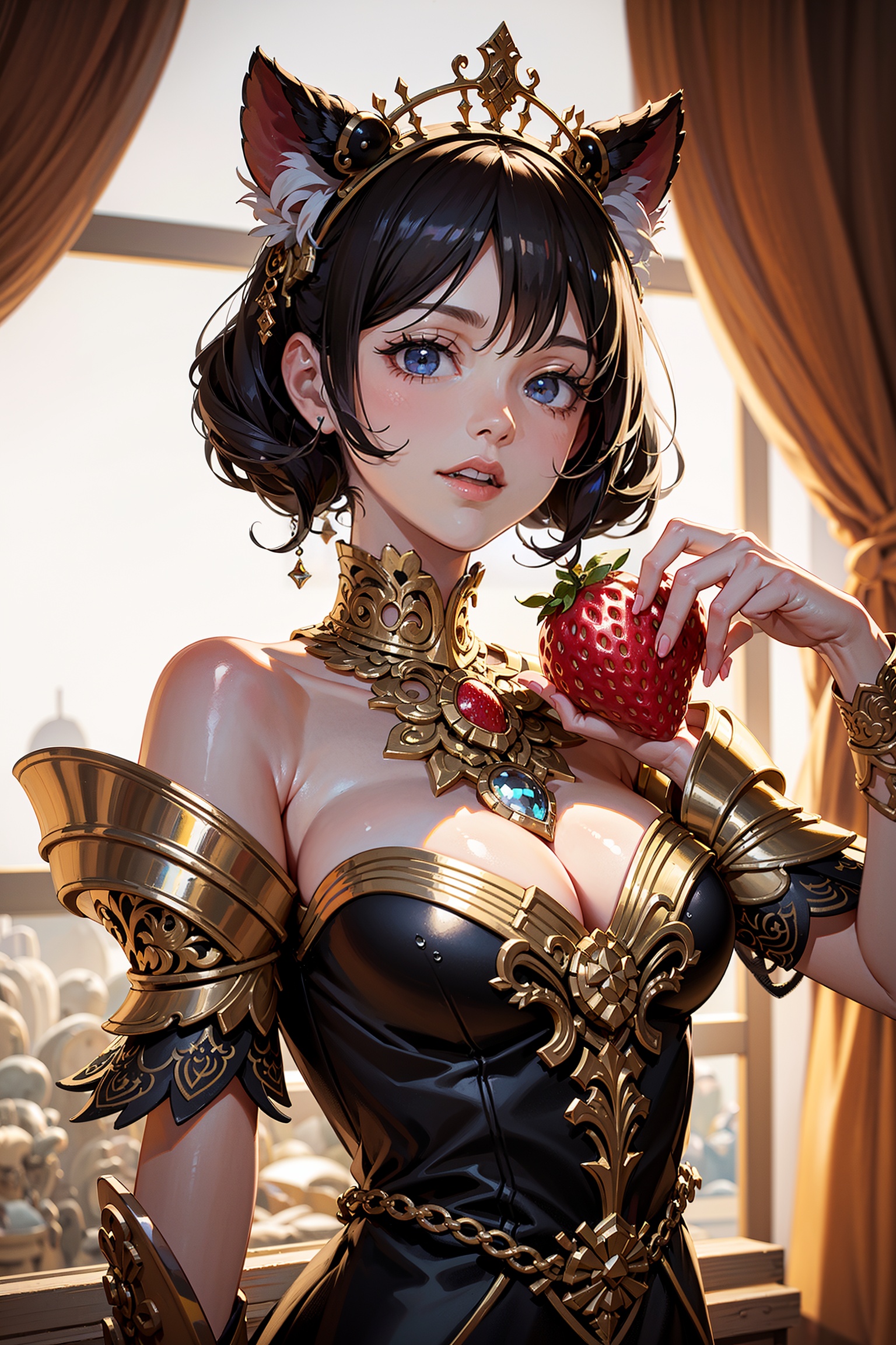 very cute appealing anthropomorphic strawberry,  looking at the viewer,  big grin on Tensor.Art
