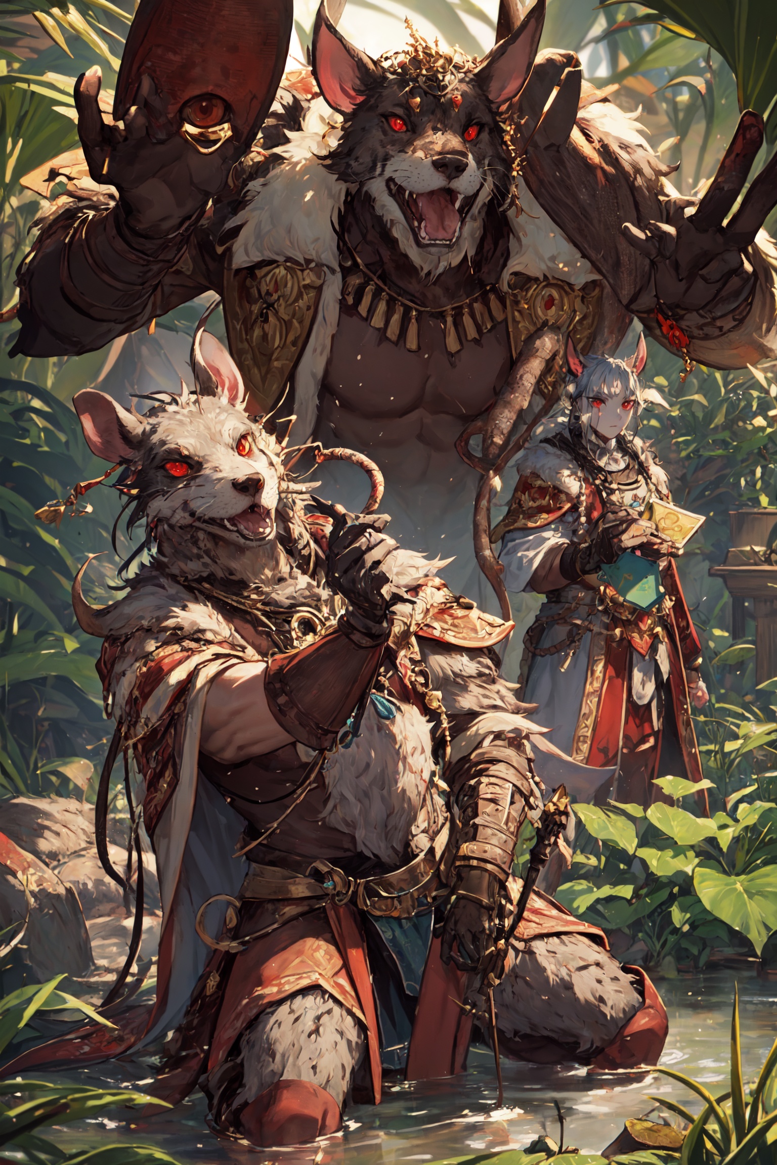 an awarded photography of Queek Headtaker - A skaven warlord with mottled fur,  beady red eyes,  and adorned with trophies...