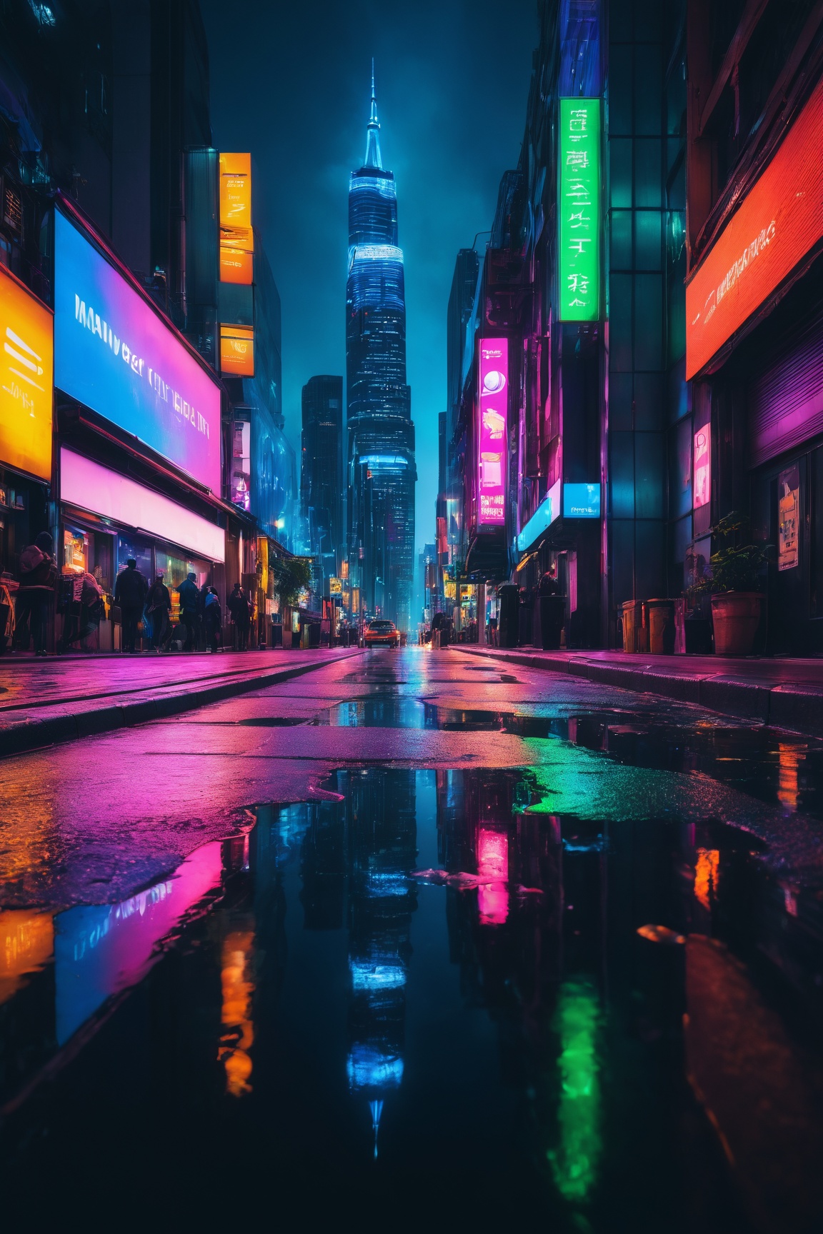 a vibrant cityscape with neon lights and a cinematic atmosphere,  ultra-detailed,  HDR on Tensor.Art