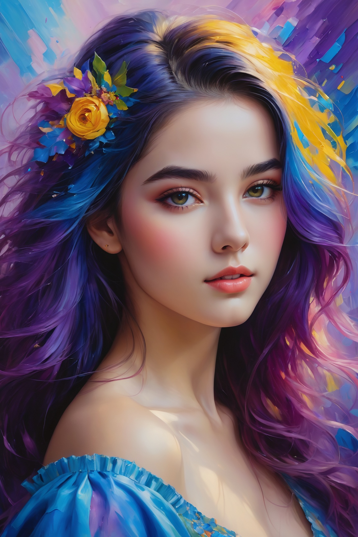 An enchanting 8K oil painting masterpiece,  ,  Exquisitely portraying her perfect face with soft on Tensor.Art