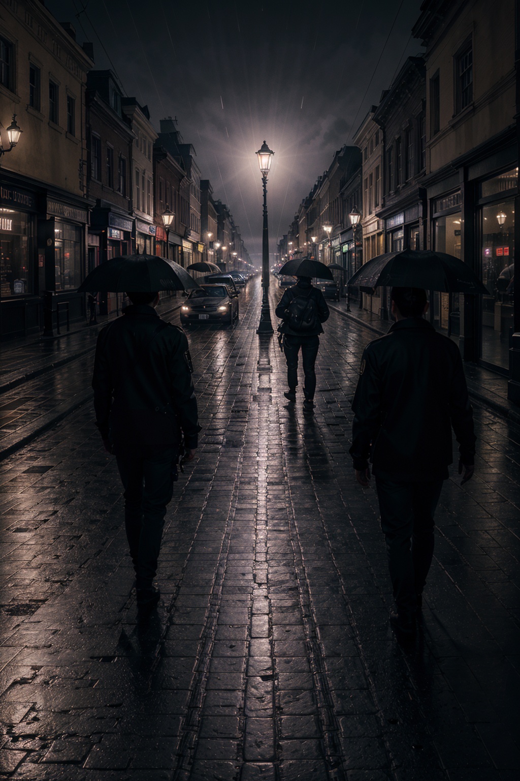 Heary rain at night gritty,  mysterious,  streetlamp on Tensor.Art