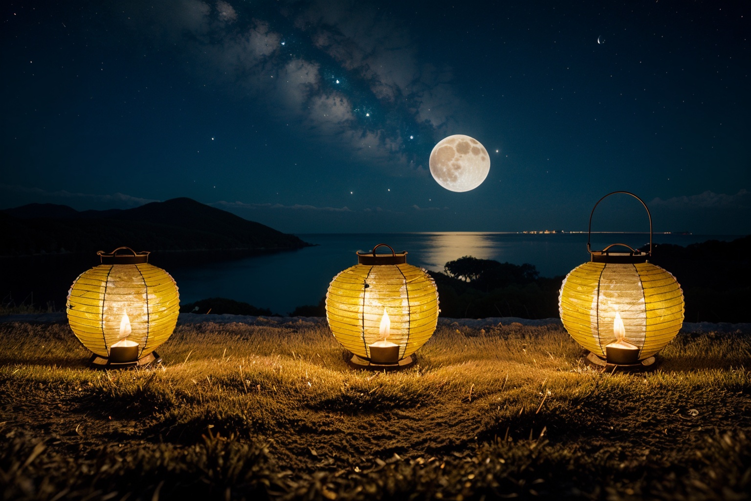 cinematic scenery ultra detail ,  Mid-autumn lanterns next to moon cakes on Tensor.Art