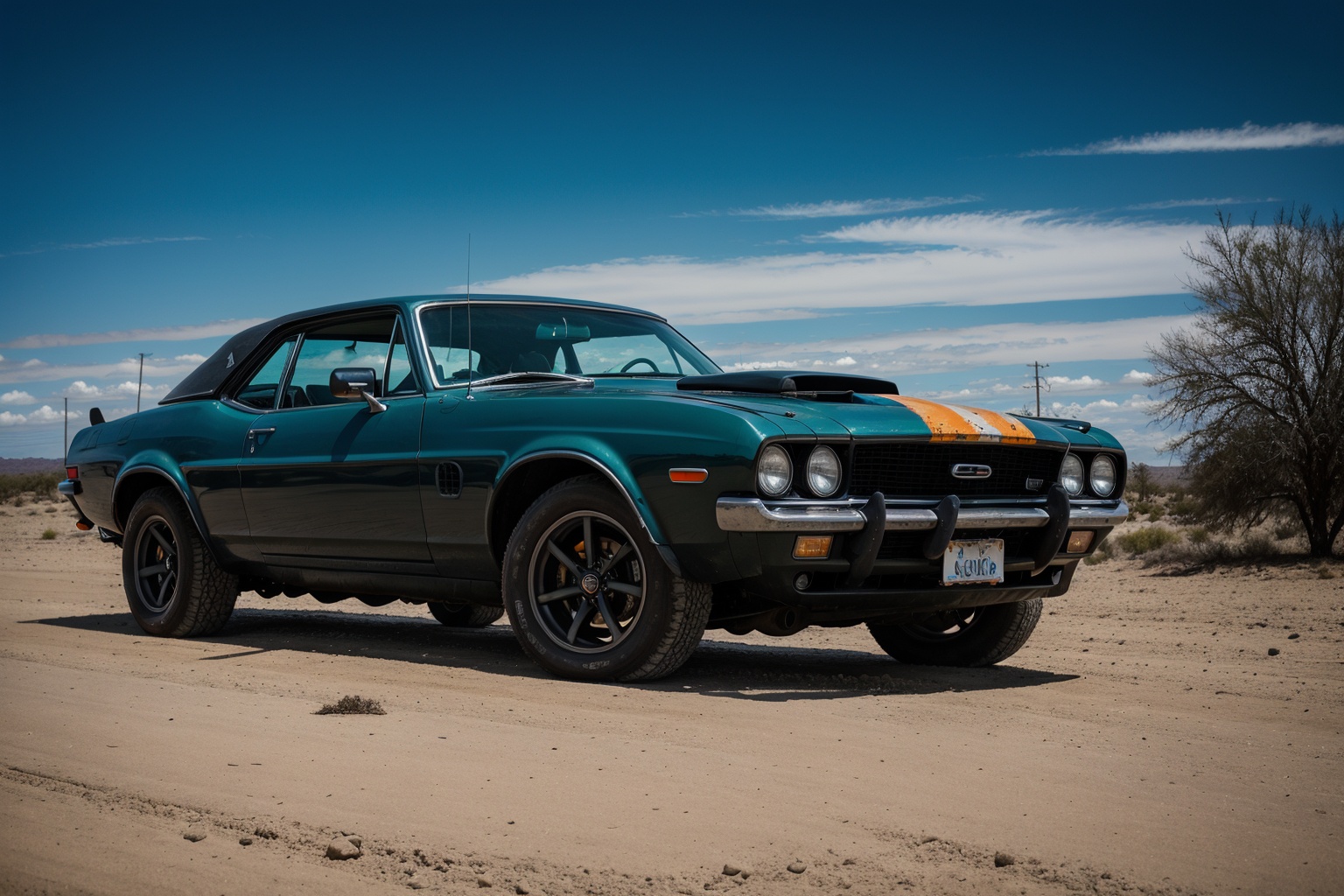 cinematic,  filmic image 4k,  8k with [George Miller's Mad Max style]. The image should be captured in a [wide-angle view]...