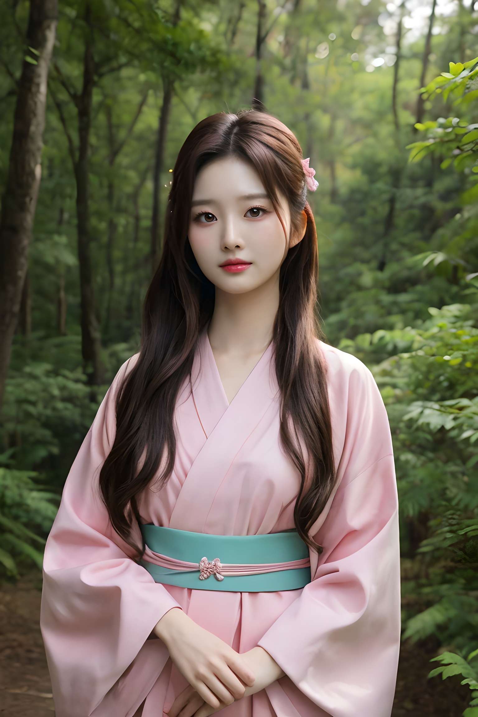 1girl,  solo,  wearing pink kimono on Tensor.Art