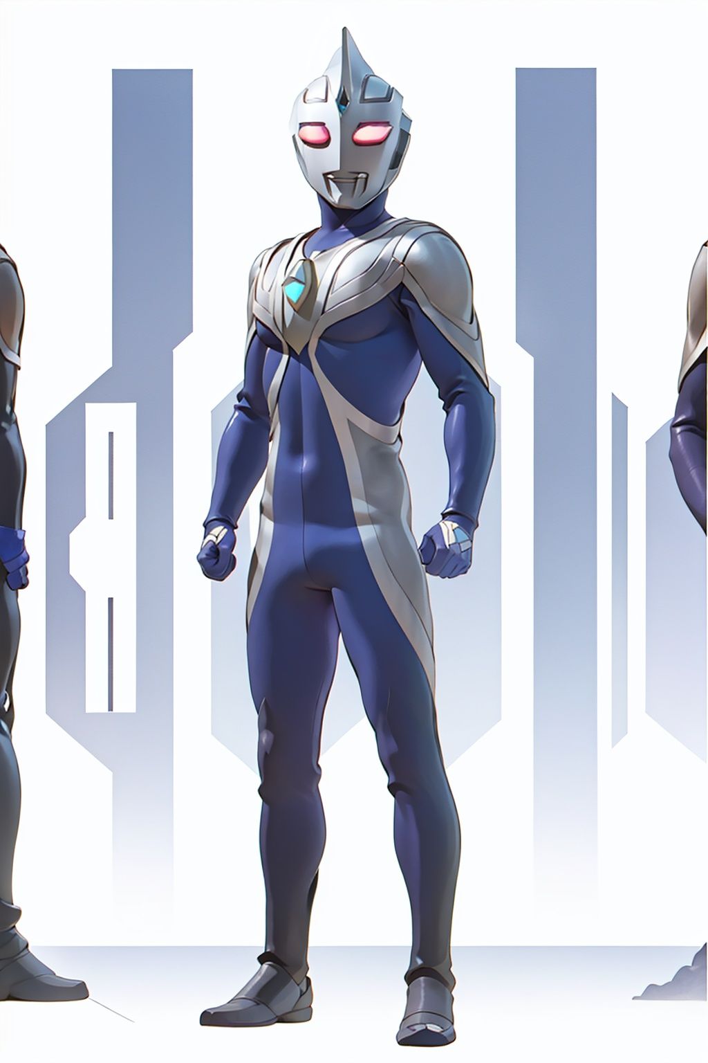 (masterpiece:1.3), (the best quality:1.2), (super fine illustrations:1.2), (Masterpiece), high quality, high detail, ((white background:1.2)), looking at viewer, (SOLO:1.4), outline, , simple background,glowing, armor,helmet,blue footwear,blue tight-fitting,silver pattern on body,bodysuit,gem,plugsuit,mask,cover,logo,boots,gloves,blue legwear,blue gloves,blue bodysuit,leather suit,latex,black pattern on body