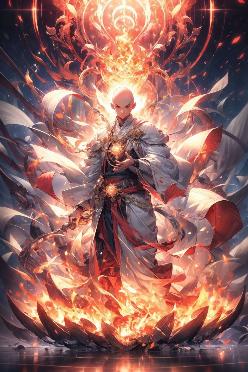  Best quality, 8k,cg,1boy,solo,flame,bald,glowing,Normal array