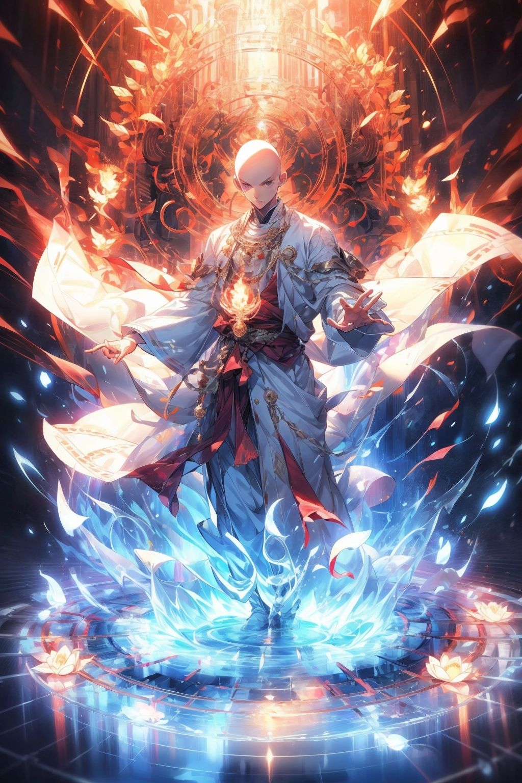  Best quality, 8k,cg,1boy,solo,flame,bald,glowing,Normal array