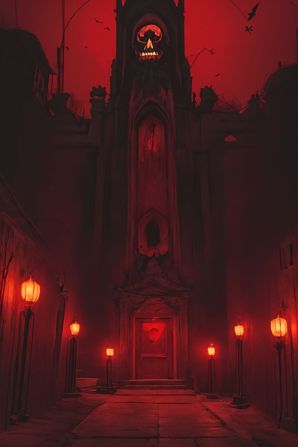  (masterpiece, top quality, best quality),horror (theme),masterpiece,(masterpiece, top quality, best quality, ((no humans)), scenery, red theme, night,