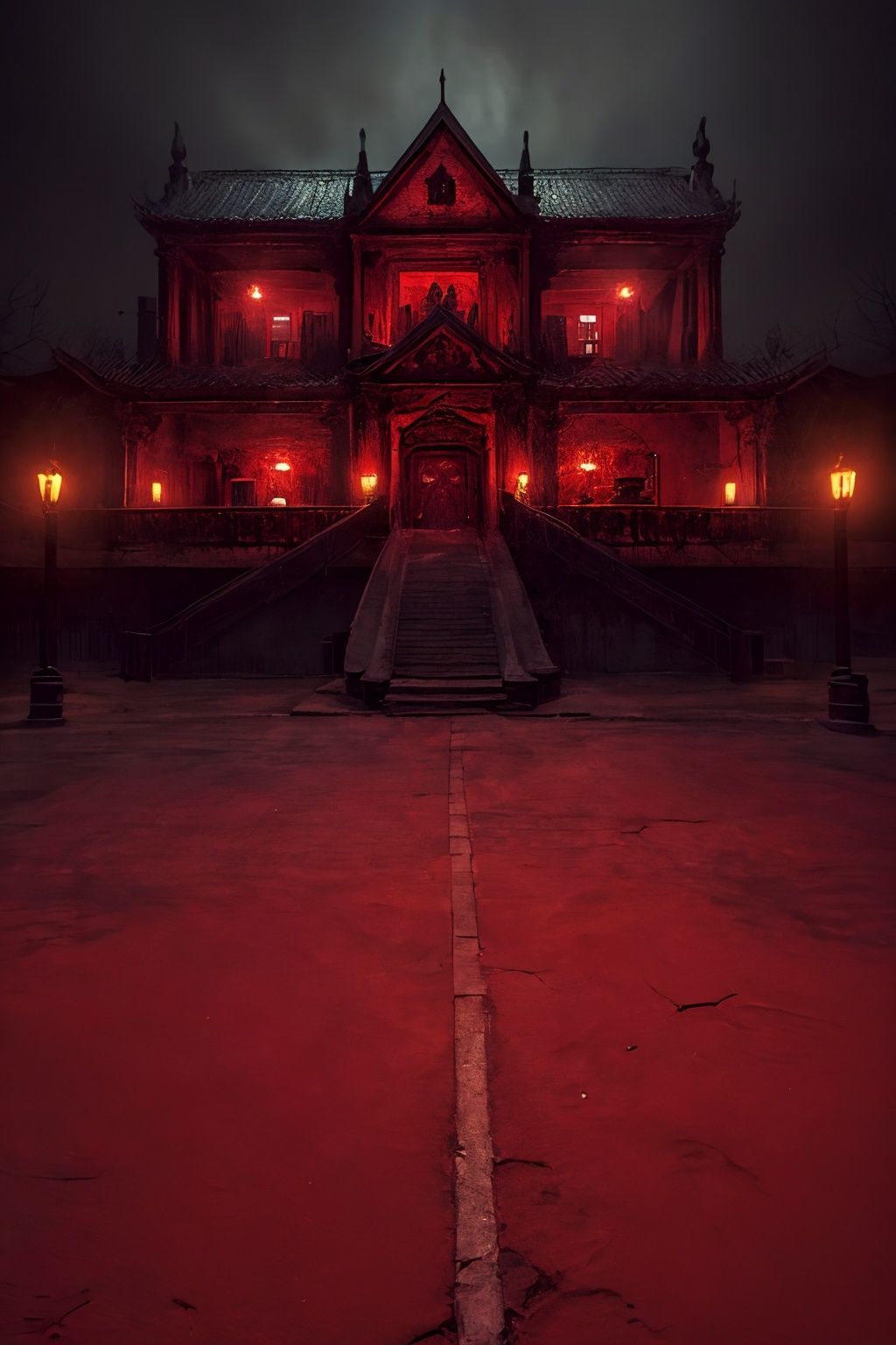  (masterpiece, top quality, best quality),horror (theme),masterpiece,(masterpiece, top quality, best quality, ((no humans)), scenery, red theme, night,
