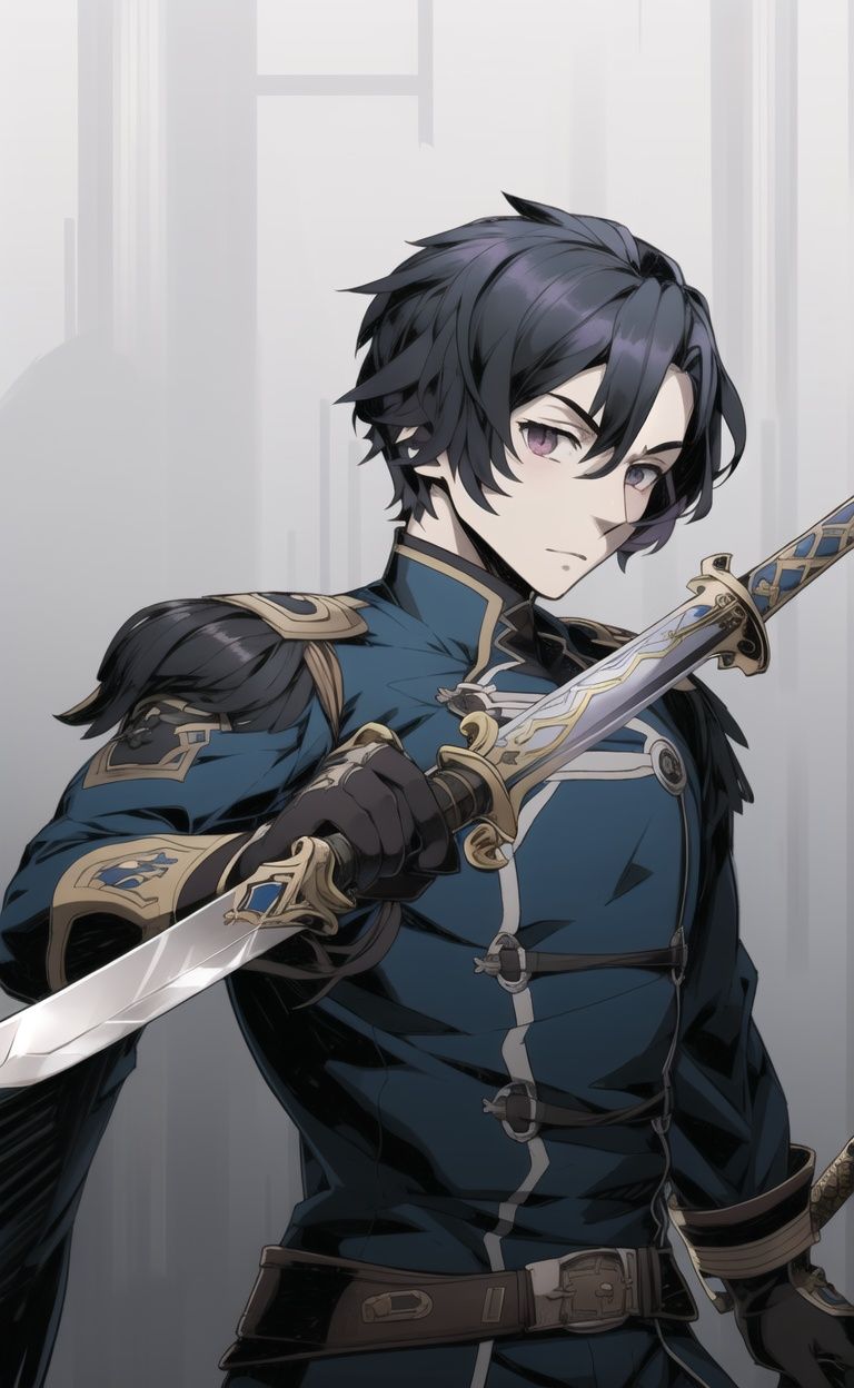 hires,8k,effect,high detail,effect background,(holding sword:1.2)1boy,black hair,(unlight:1.3),ink art,blue uniform,fire blade<lora:GoodHands-vanilla:1.2> <lora:Unlight:1>