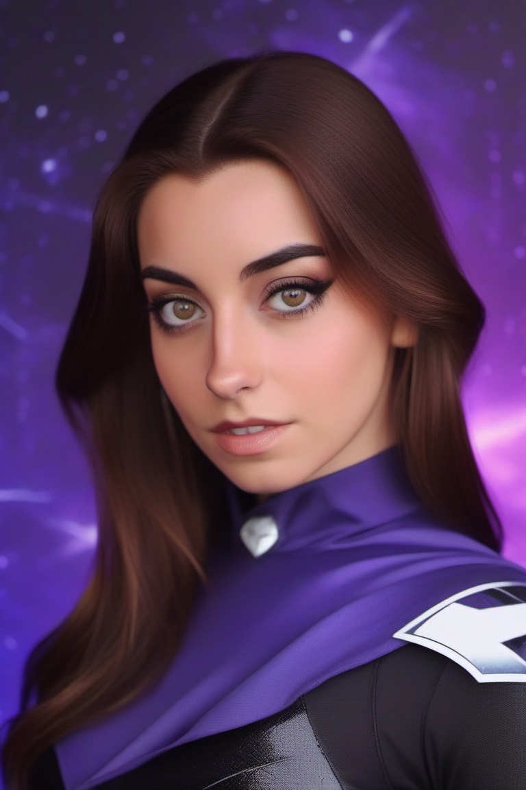 portrait photo of lmrtnzslys,  cosplaying as Raven from DC comics,  space background by abur46 on Tensor.Art