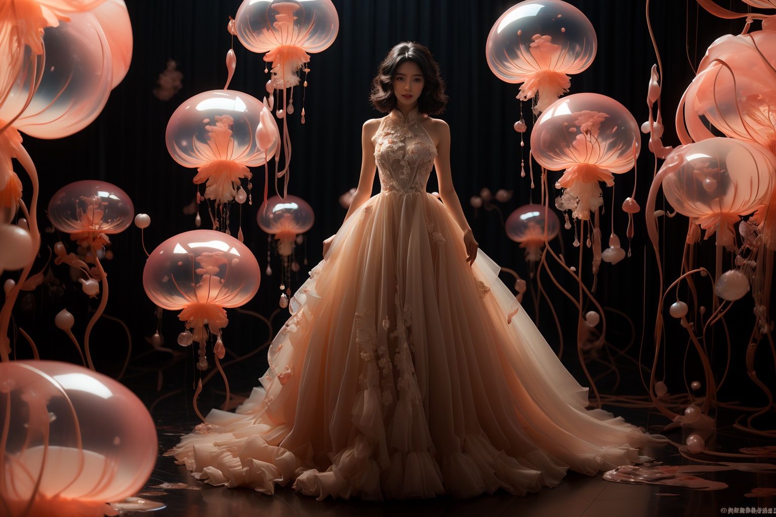 masterpiece,best quality,1girl,full body,<lora:20231020-1697759915355-0010:0.8>,(bare shoulders:0.85),((Glowing ambiance, enchanting radiance, luminous lighting, ethereal atmosphere, mesmerizing glow, evocative hues, captivating coloration, dramatic lighting, enchanting aura)),1girl,masterpiece,best quality,1girl,(in smoke:1.1),(dynamic smokeanywhere:1.4),(1 Chinese patterns in the middle of the girl's forehead),girl with a weak temperament,(epic cinematic),soft nature lights,rim light,absurd,amazing,funny,itricate,hyper detailed,jellyfish \(splatoon\),full full body,