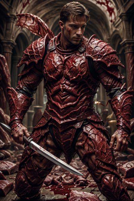 (dutch man),  fl3sh4rmor,  wearing flesh knight armor on Tensor.Art