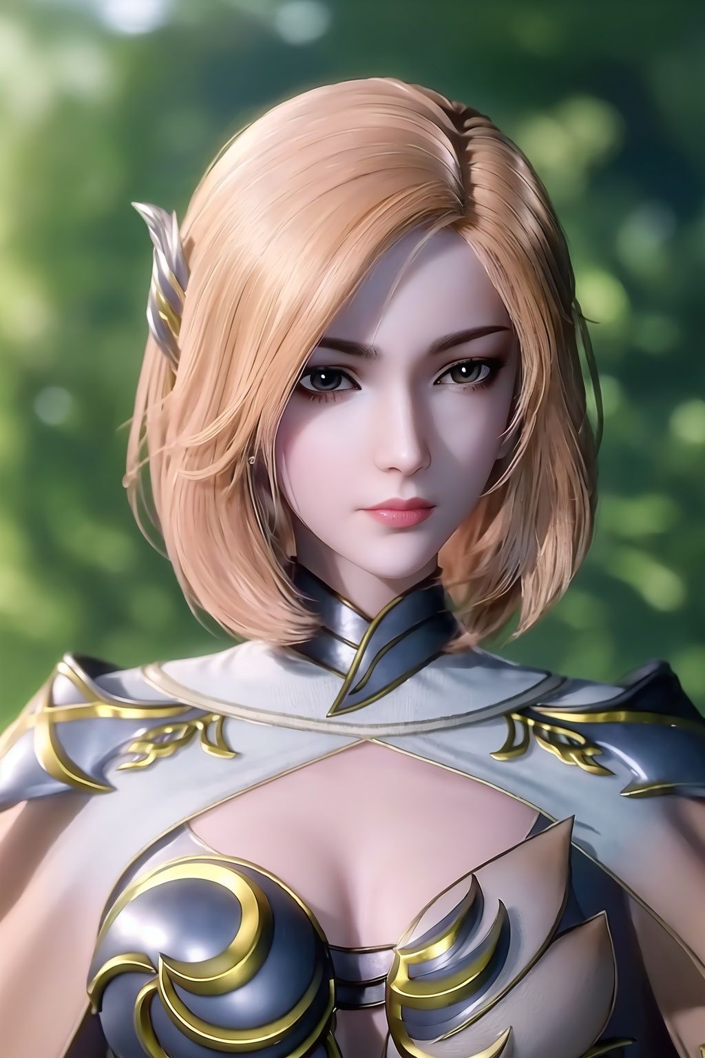 (8k, RAW photo, best quality, masterpiece:1.2),(realistic, photo-realistic:1.3), ultra-detailed, extremely detailed cg 8k wallpaper,(crystalstexture skin:1.2), (extremely delicate and beautiful),blurry, blurry_background, depth_of_field, blurry_foreground, 1girl, breasts, cape, blonde_hair, motion_blur, lips, solo,photo_\(medium\), (full shot), (medium_breasts:1.3,cleavage:1.3), looking at viewer, standing, 