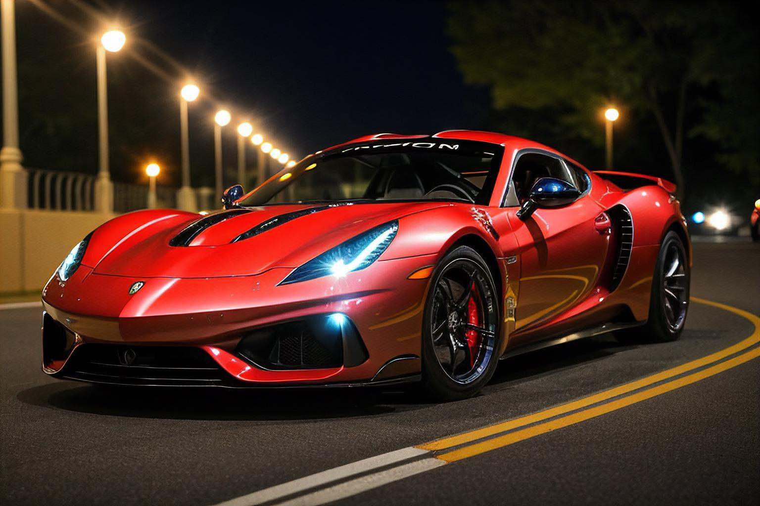 luxury exotic sports car night photography casino driveway 200mm zoom lens f/1.4 (bokeh) (best quality) (intricate details...