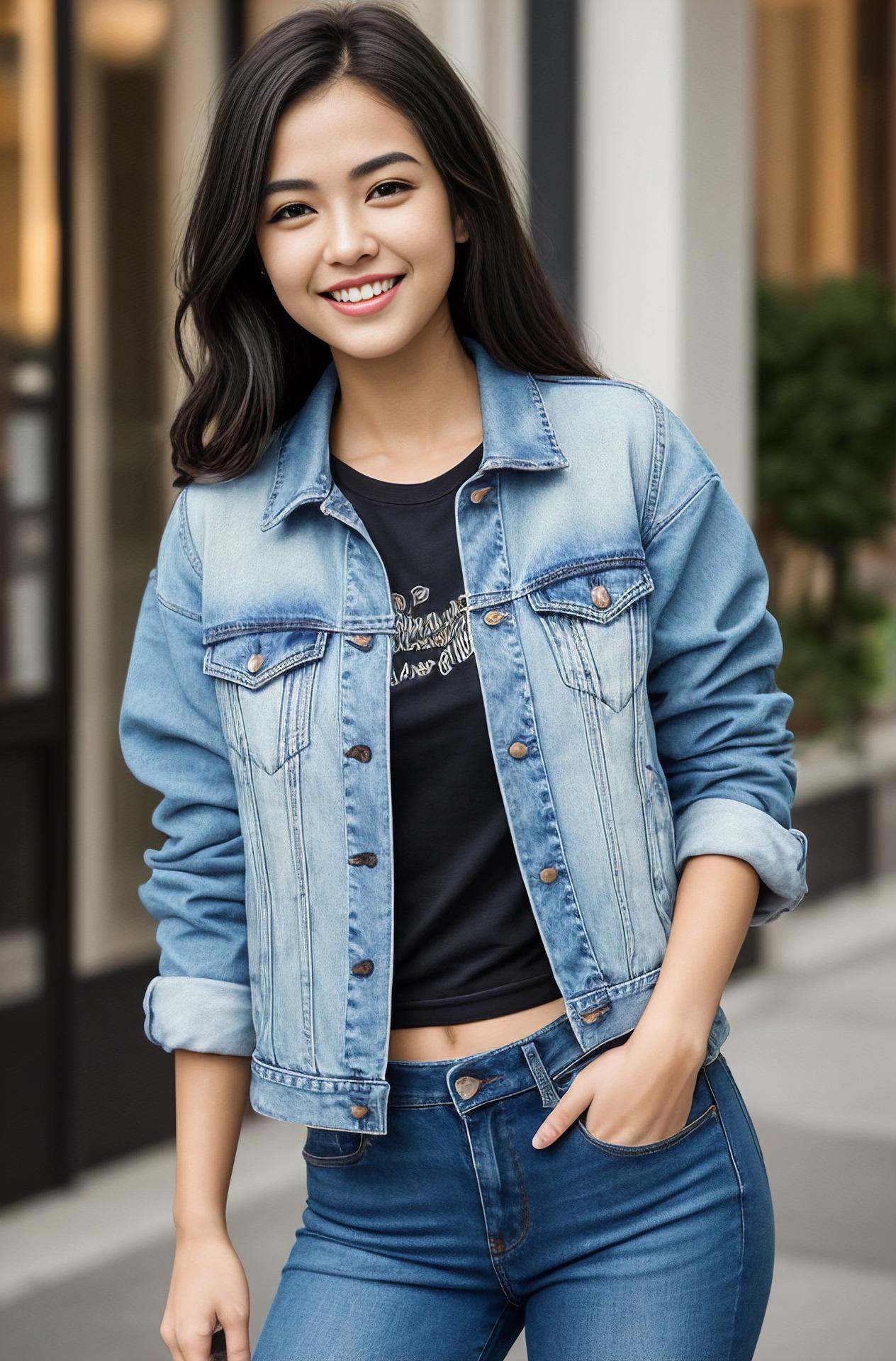 photograph of jg-jc0n,  an effortlessly beautiful girl next door wearing a plain tshirt and jacket,  (happy excited smile)...